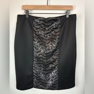 NEW YORK & COMPANY Stretch Black Sequin Skirt | Size 14